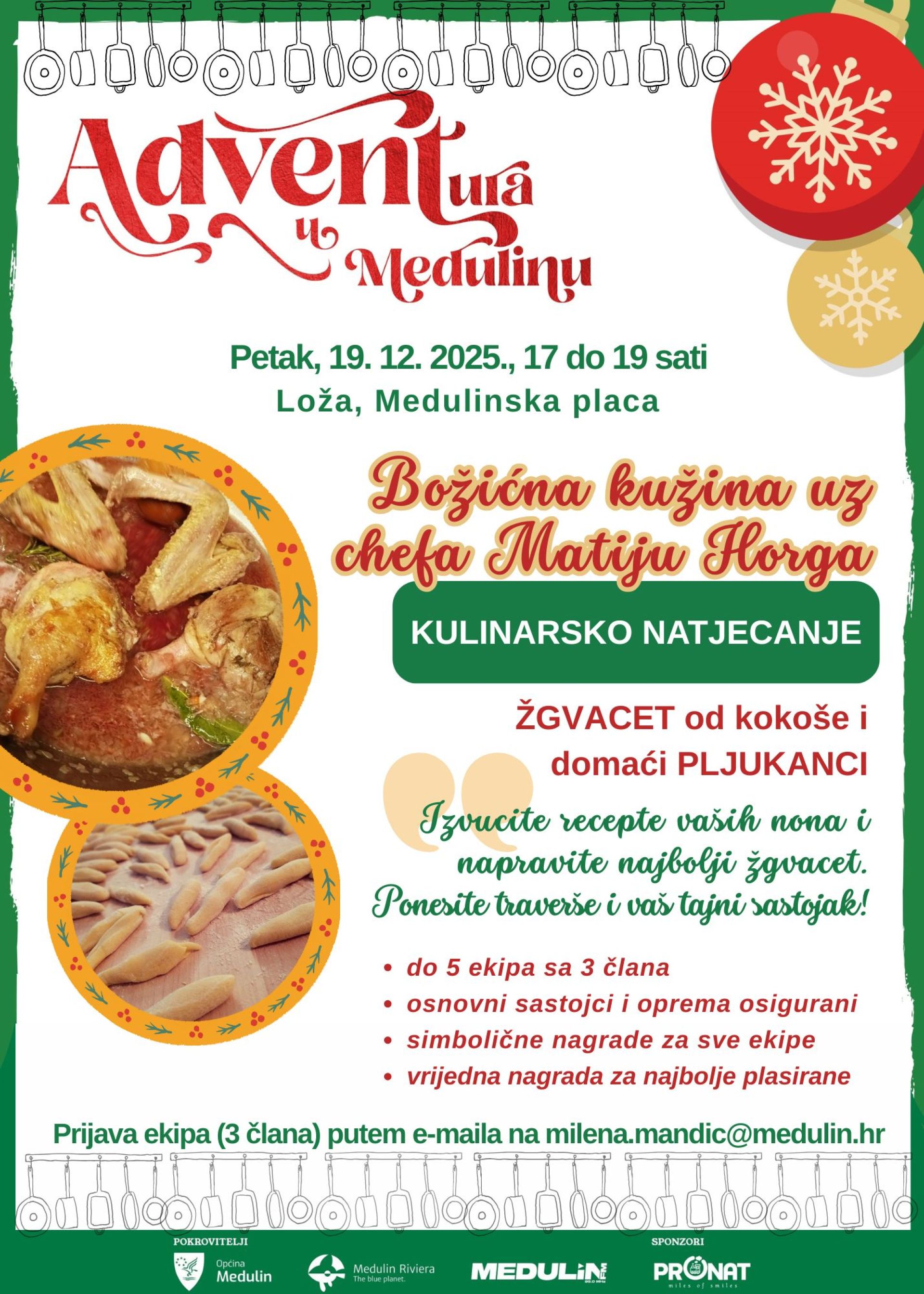 PRVO KULINARSKO NATJECANJE U SKLOPU MEDULINSKE ADVENTURE – ovog petka, 19.12.2025., u Loži na Placi
